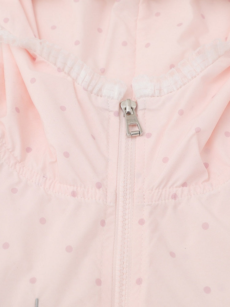 Cute Pink Bunny-Ear Hooded Sun Coat with Polka Dots