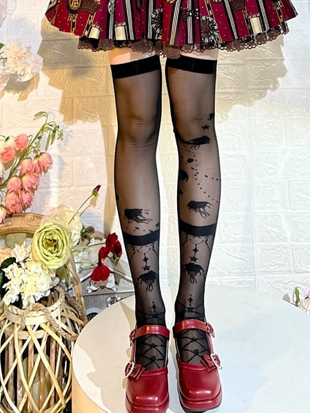 Schwarze halbtransparente Lolita-Overknee-Strümpfe