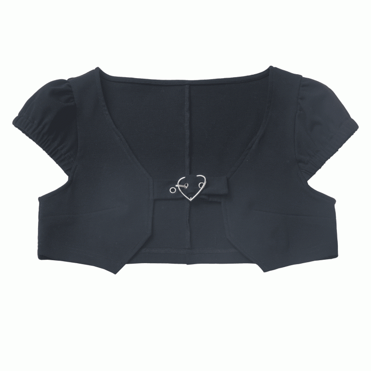 Top Cropped Kurze Herzschnalle Schwarze Ärmel