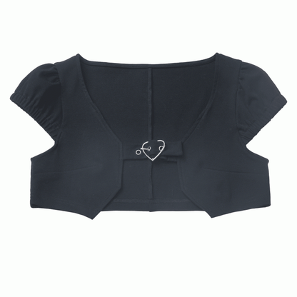 Top Cropped Kurze Herzschnalle Schwarze Ärmel