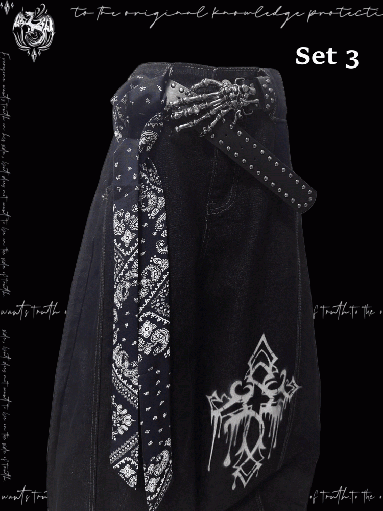 ダークブルーのクロスプリント ルーズワイドレッグジーンズ