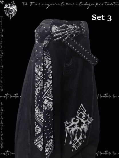 ダークブルーのクロスプリント ルーズワイドレッグジーンズ