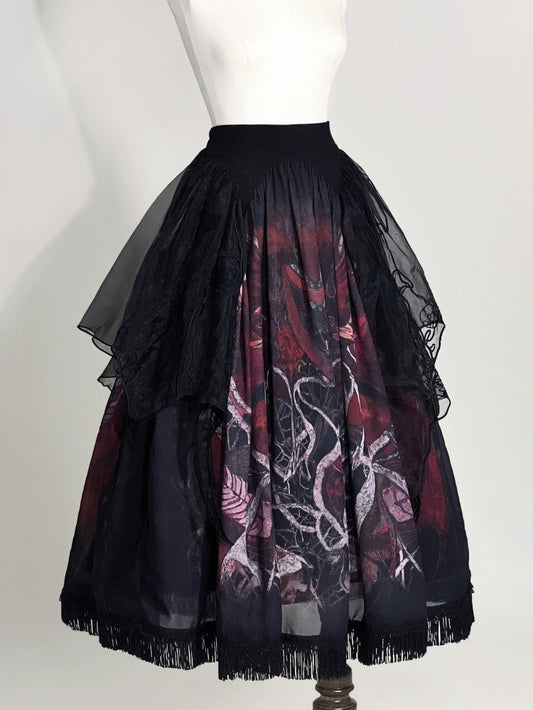 Black Dragon Skirt with Irregular Embroidered Overlay