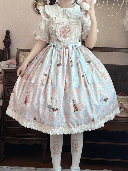 Skirt Lolita Blue Jumper Violin Print Bunny High and Sweet Waist