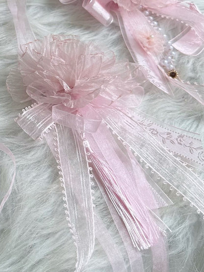 Ribbon Floral Tassel Bowknot Pink With Hairclip Large Sweet Lolita