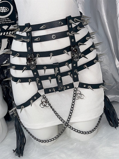 チャームタッセルウエスト＆ベルトスタッドブラックスケルトンY2K装飾