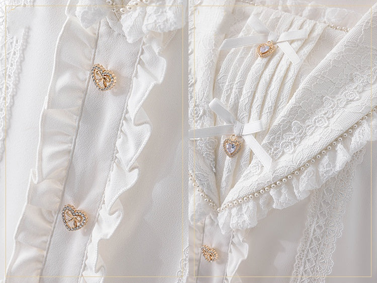 Bowknot Jirai Kei Matrosenkragen Weiße Verzierungen Kurzarmbluse Strass und Herzausschnitt