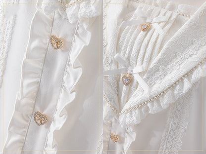 Bowknot Jirai Kei Matrosenkragen Weiße Verzierungen Kurzarmbluse Strass und Herzausschnitt