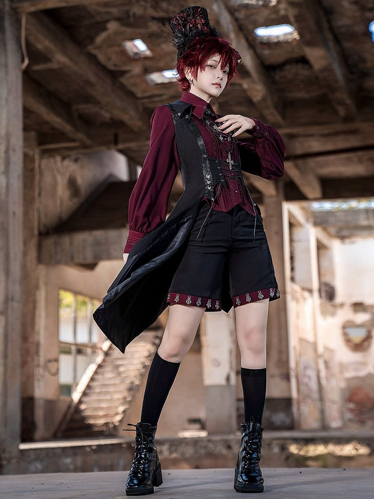 Black Ouji Lolita Lace-up Closure Long Waistcoat