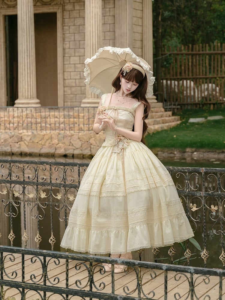 Yellow Sweet Lolita Button Top with Lace Skirt Set - Penny House