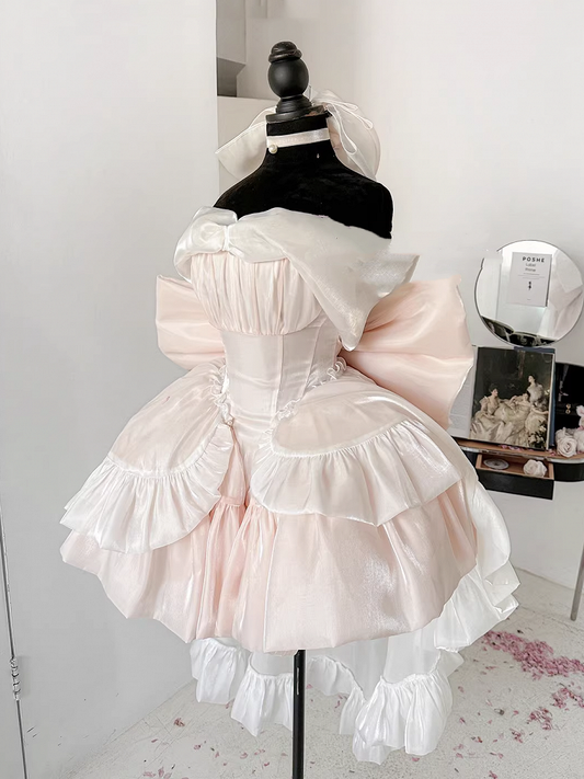 Hime Strapless Lolita Big Waist Bow Dress Neckline Sweet Corset Pink