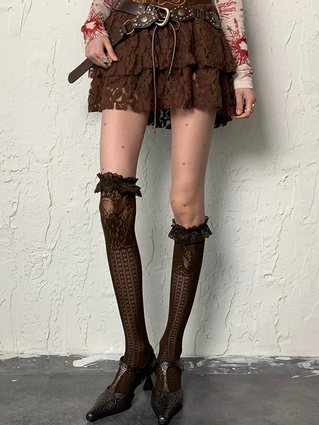 Punk Wasteland Rüschen Braune Strumpfmanschette
