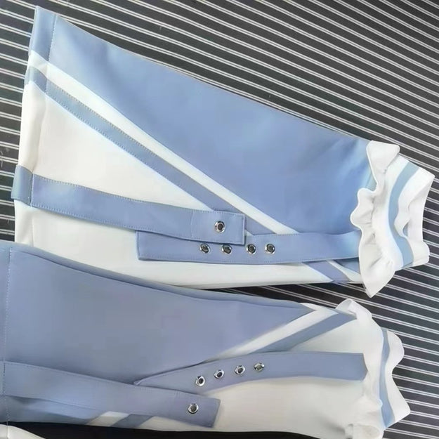 WhiteBlue Sweatshrit Jirai Collar Kei Zip Sailor Closure Jacket