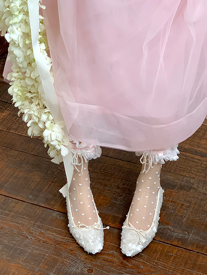 Yellow/Pink/Blue/Black Pattern Ankle Bowknot Beaded Trim Lace Socks Polka-dot