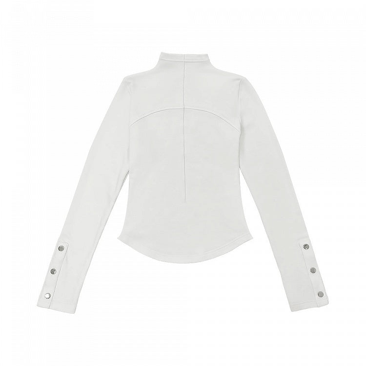 Neck Daily Sleeve Kawaii Studded with White Mock Long Design Top Accents