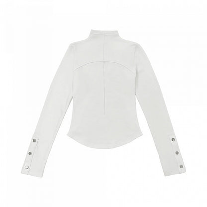 Neck Daily Sleeve Kawaii Studded with White Mock Long Design Top Accents