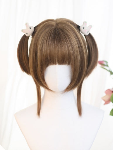 With Brown Wigs 25-30cm Bangs Short