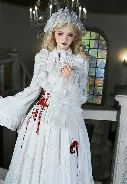 Bell Gothic Long Asymmetrical - Version Corset Brooch Lolita Belt Sleeves OP Jabot White + Set