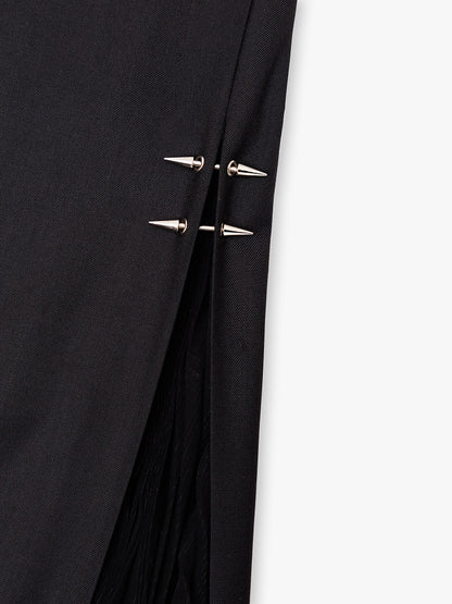 Ouji Style 110cm High Waist Wide-Leg Black Pants with Pleated Chiffon Panel - DevilInspired Exclusive Collection