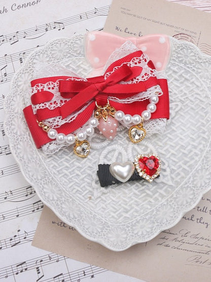 Kei Pearl Color Chian Hairclips Jirai Charm Strawberry Set Options 6 Bowknot