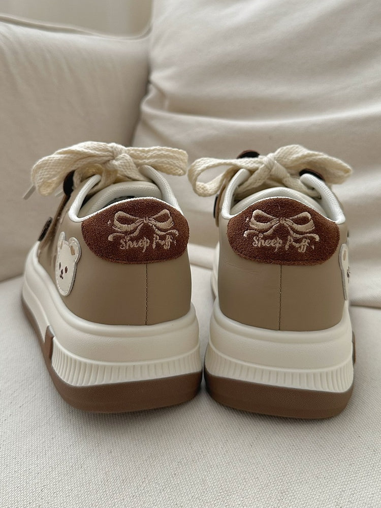 Lolita - Bear with Velcro Detachable Platform Sweet Theme Sneakers Paw Prints Brown