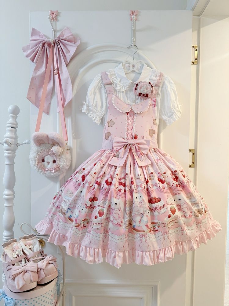 Lolita Sweet Berry Bunny Strawberry JSK Suspender Dress