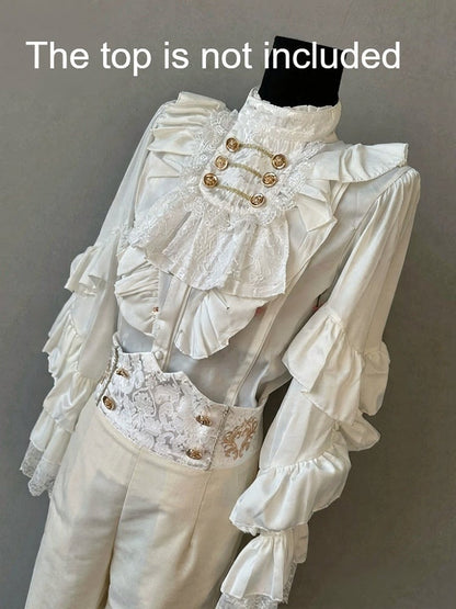 Ouji Lolita White Jabot with Gold Buttons and Lace Trim - Your Highness