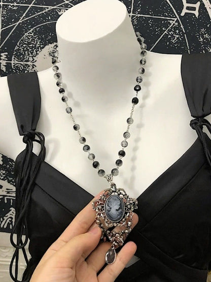 Black & White Beaded Gothic Necklace - Boobi Shop
