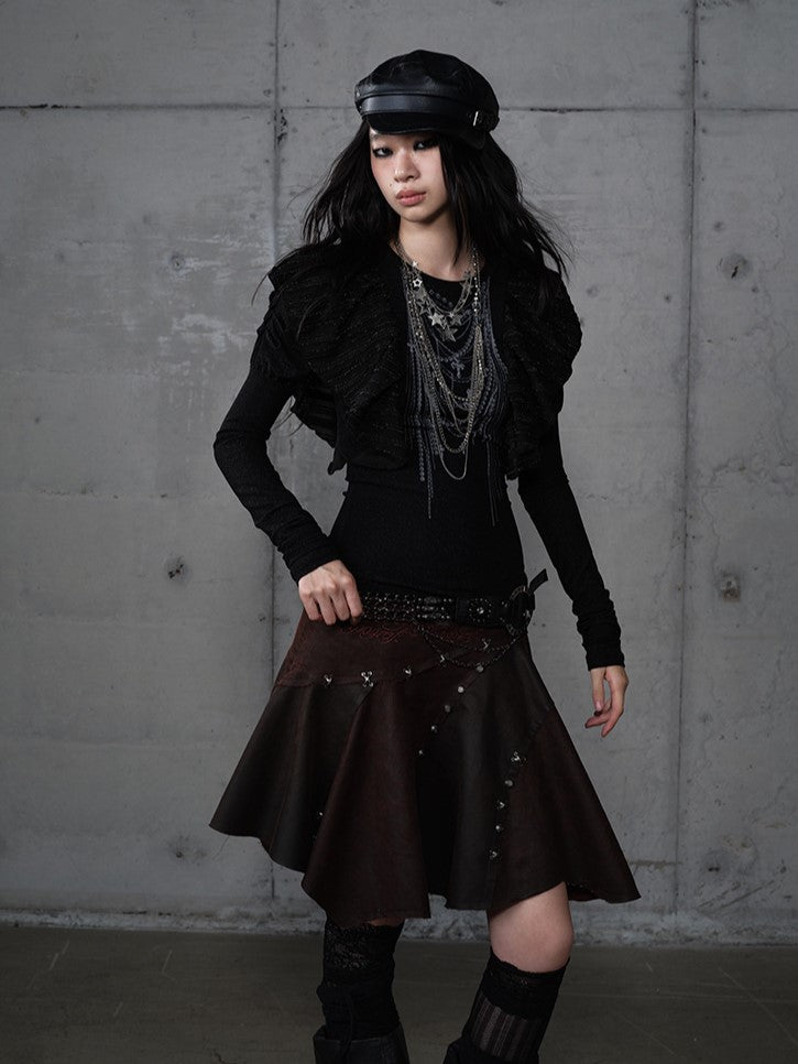 Chain Print Juliette Flutter with Black Gothic Overlays Top Punk Sleeve