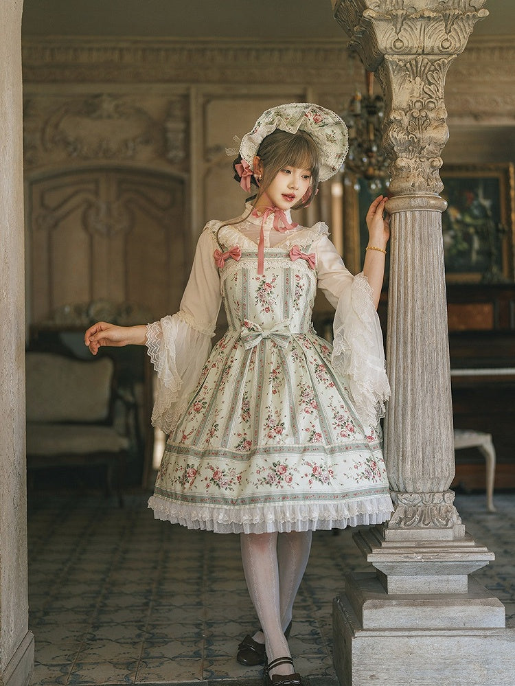 Refined Lolita Flounced Flare Sleeve Blouse with Pearl Buttons & Lace Trim - Miss Cube Dressworks
