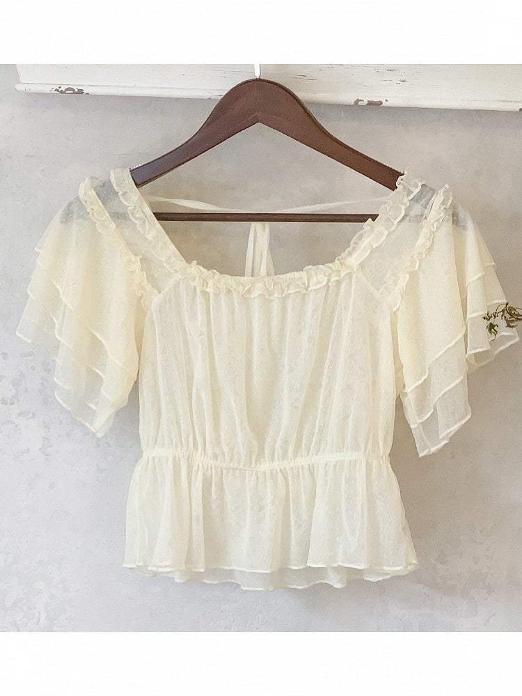 Short Sleeve Ballet Lace Lolita Blouse - Lan Jian Chuan