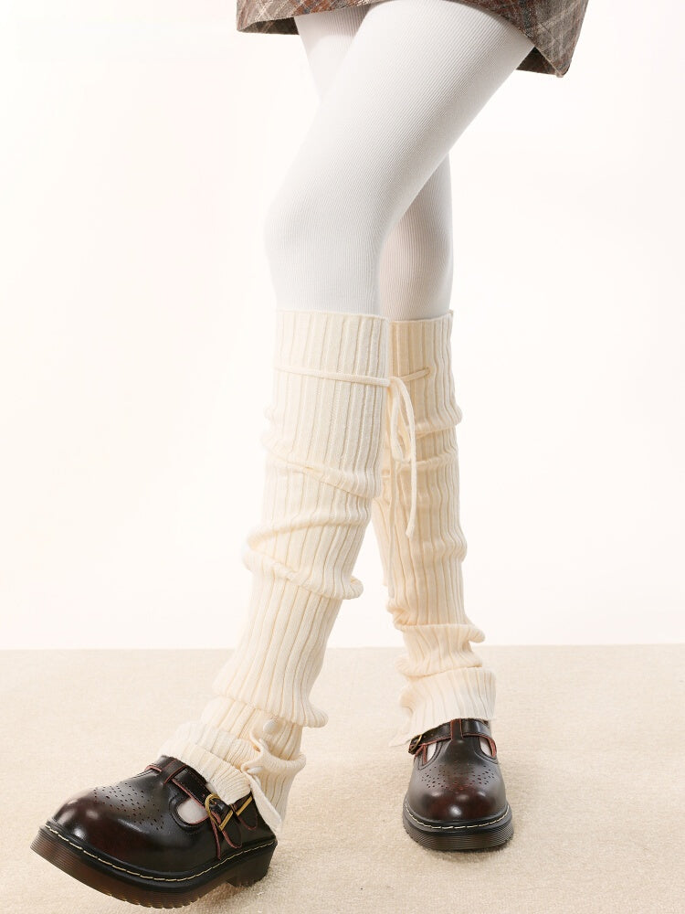 Pattern Striped Straps Leg Warmers Knitted 5 and Vertical Colors with Buttons