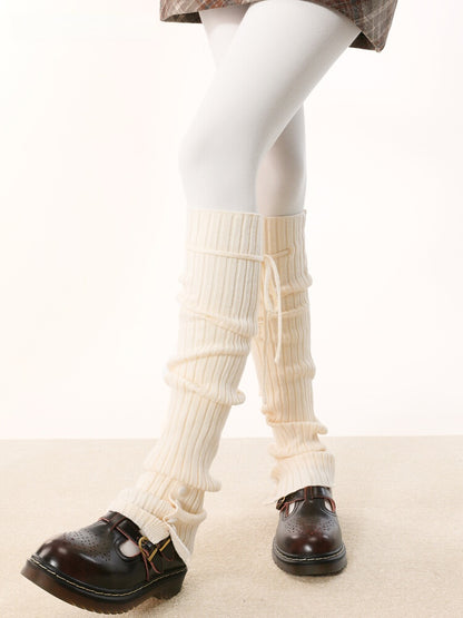 Pattern Striped Straps Leg Warmers Knitted 5 and Vertical Colors with Buttons