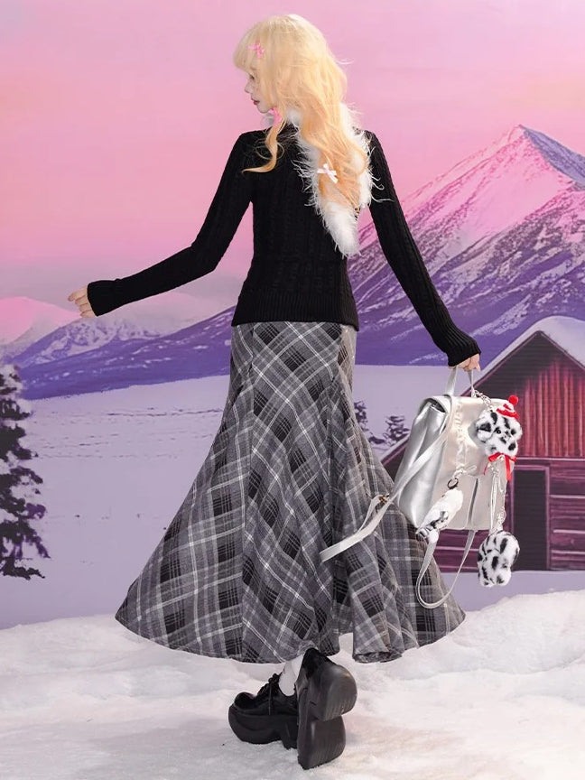 ブラック＆グレーのカラーブロックベアアップリケルーズカーディガン