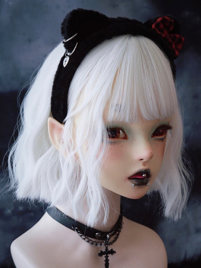 Charm Plaid Ear Red Heart Black Bowknot Details With And Pattern KC Cat