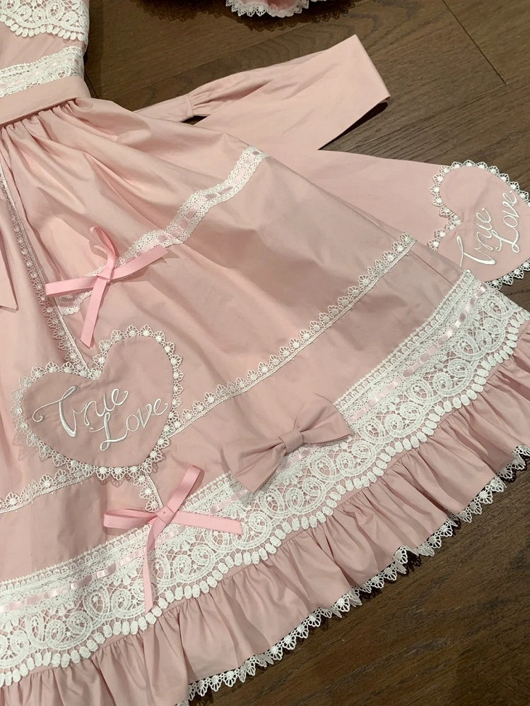 Rock Sweetheart Weiß Lolita Jumper Old Dress School Applikation Baumwolle Rosa und