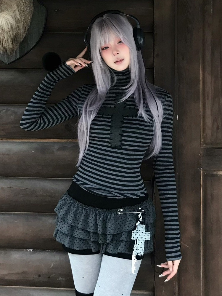 with Detachable Top Accents Pompon Neck Striped High