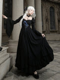 Lolita Black Skirt Dress Drawstring Iris with Gothic Elegant Embroidery