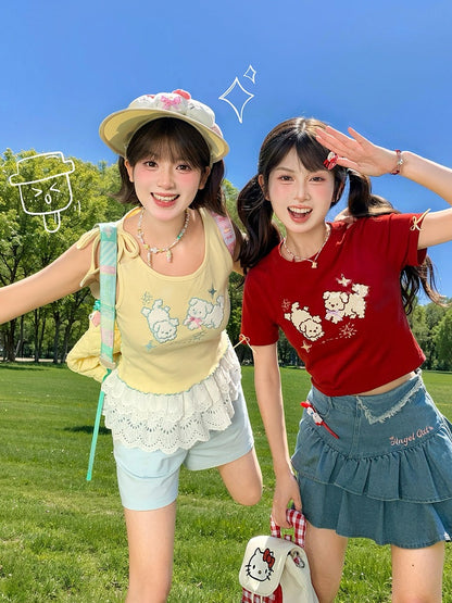 Light Blue Elastic Waist Straight-leg Shorts