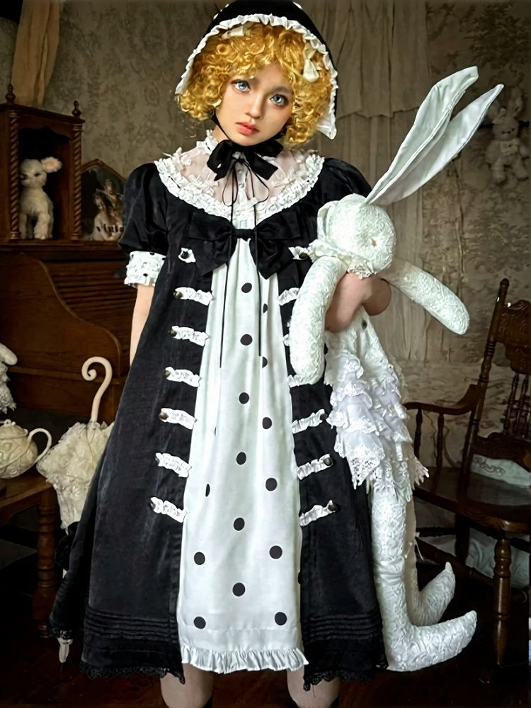 Vintage Gothic Puff Sleeve Lolita Doll Dress with Polka Dot and Lace - Charing Cross