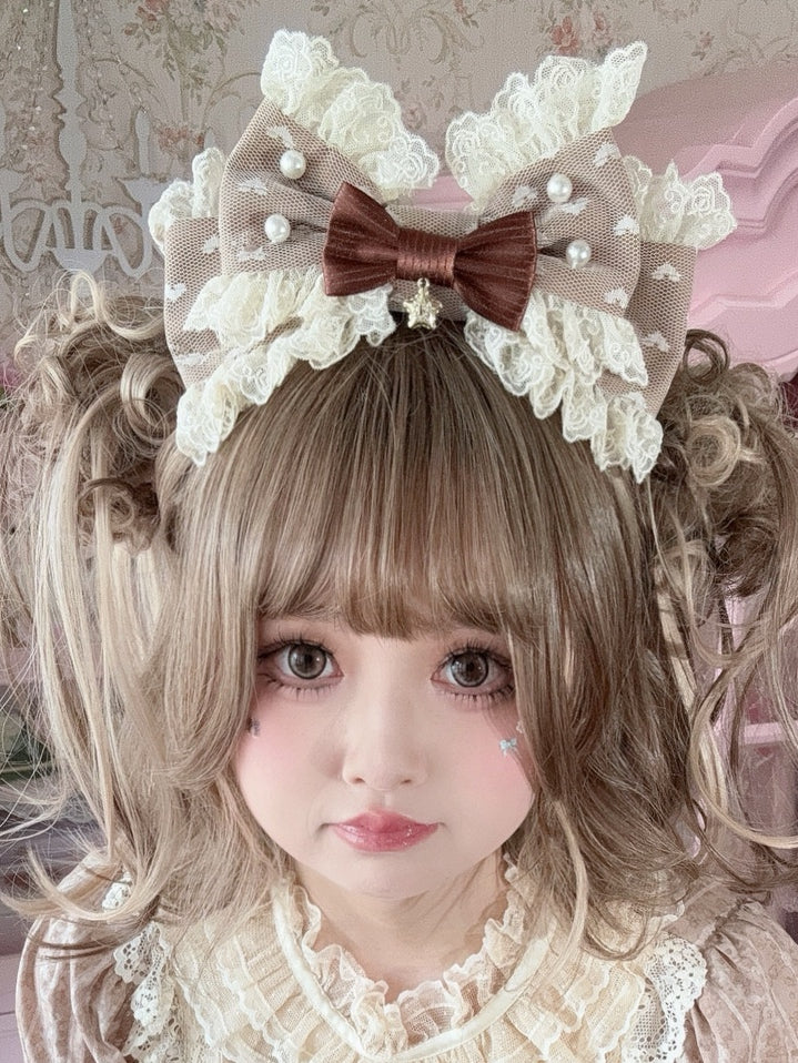 Star Trim Beaded Bowknot Lace Brown KC Decorated Charm