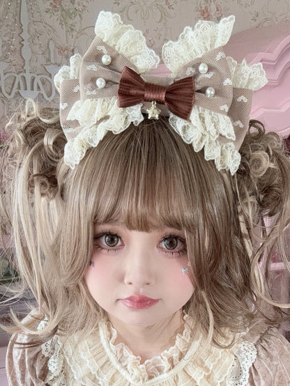 Star Trim Beaded Bowknot Lace Brown KC Decorated Charm