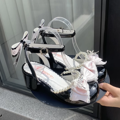 Sweet Lolita Jane Chain Top Mary Bow at Black Bead Pink with Shoes Detachable