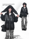 Schwarzer Vintage Punk Bunny Ear Hoodie mit Reißverschluss
