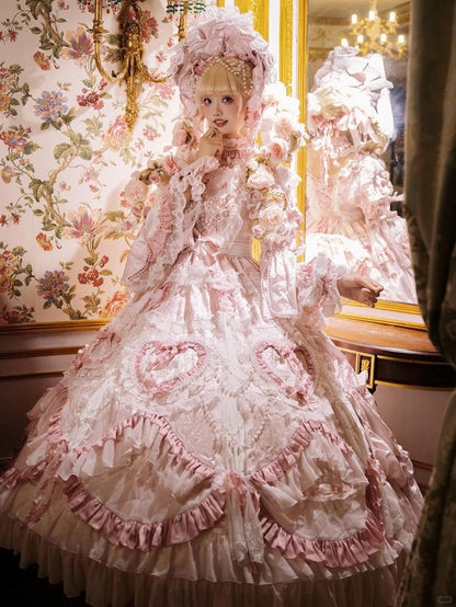 Rosette Gorgeous and Floral Hanayome Light Details Chain Lolita Pink Gown Bead Embroidery