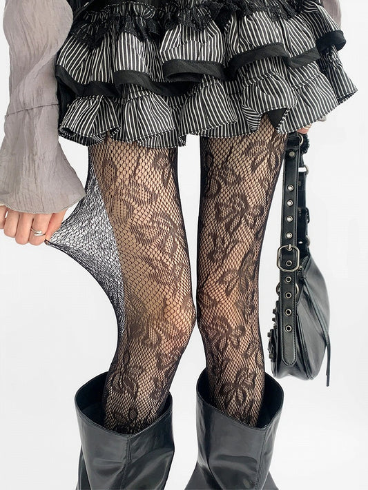 Floral Colors) Lace Pantyhose (2 Fishnet