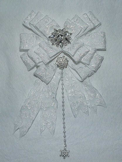 Schneeakzente, weiße Charm-Haarspange/Brosche mit Perlen und Strasssteinen und Schleife, Lolita Gothic