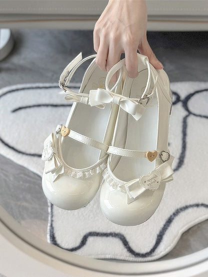 with Lace White Shoes at Sweet Lolita Mid-Heel Edging Top Bow