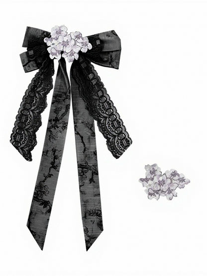 Bow Lace Trim Accessory Set with Floral Embroidered Hair Clips - Yimu Walnut