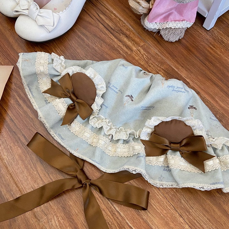 グリーン/ベージュのクマの耳のボンネット